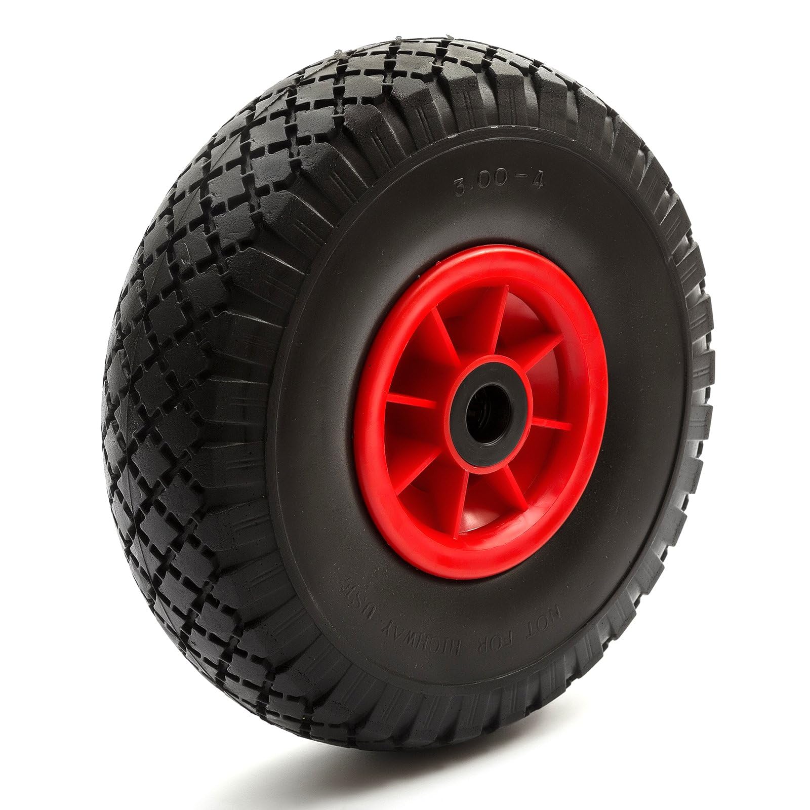 PetrolScooter Wheelbarrow PU Tyre + Wheel 10 Inch Diameter 3.00-4 Or 3.50-4 Tyre Puncture Proof 20mm Bore Bearings Heavy Duty Red