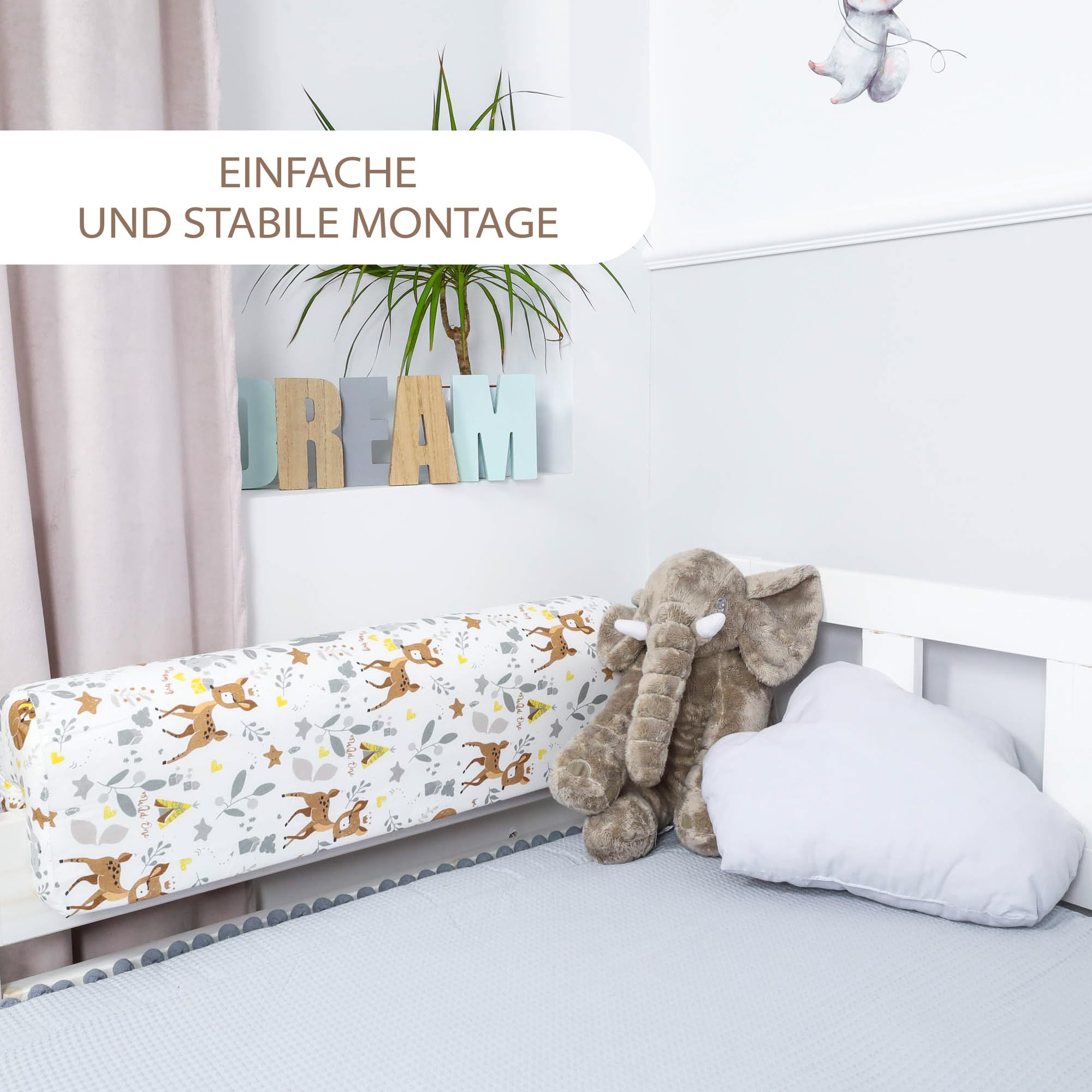 Bettkantenschutz für Kinderbetten 70 cm - Schutz für Bettrahmen Kantenschutz Kinder Babybett Baumwolle Hirsch