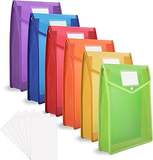 A4 Plastic Wallets, 6 Pcs Plastic Folders Popper Wallet Document Pockets Envelope File Folder withButton Closure Card Slot for School Office Home