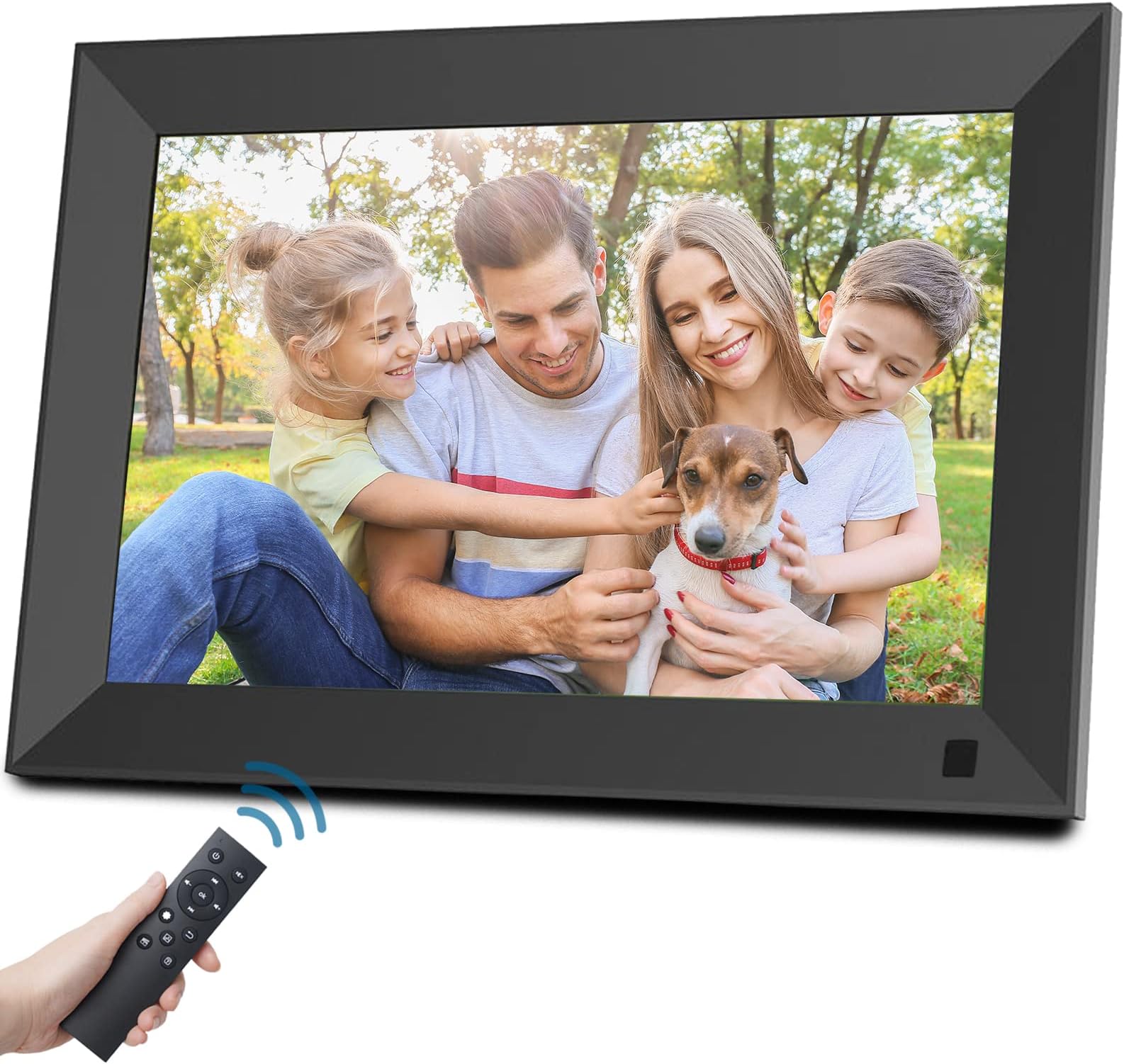 Digital Photo Frame, 10.1 Inch HD IPS Screen Digital Picture Frame, Remote Control Electronic Photo Frame Support 1080P Video/Auto-Rotate/Image Preview/ MP3/ Calendar Clock/USB, Black