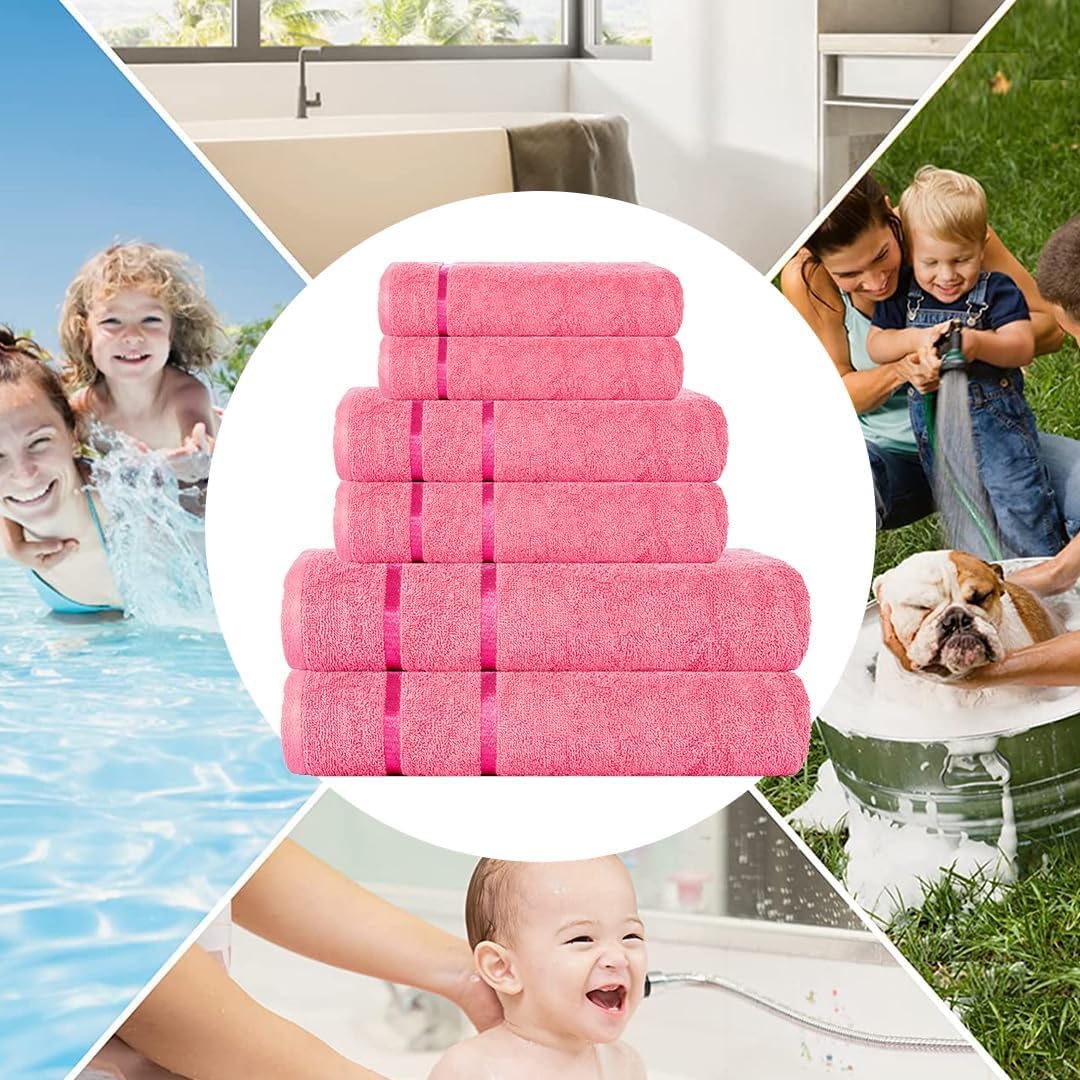 CASA COPENHAGEN Set regalo di 6 asciugamani da bagno, 500g/m², Rosa