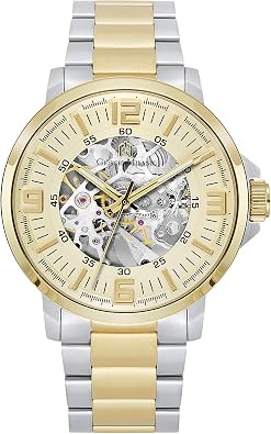 Giorgio Milano Stainless Steel, Automatic Self-Wind Skeleton Movement, See-Through Glass Case Back, Stainless Steel Bracelet with Push Button Flip Clasp