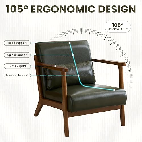 Miniatura 8 de MOJAY Silla decorativa moderna con otomana, sillón tapizado de piel sintética, silla de sala de estar para dormitorio, balcón, recepción
