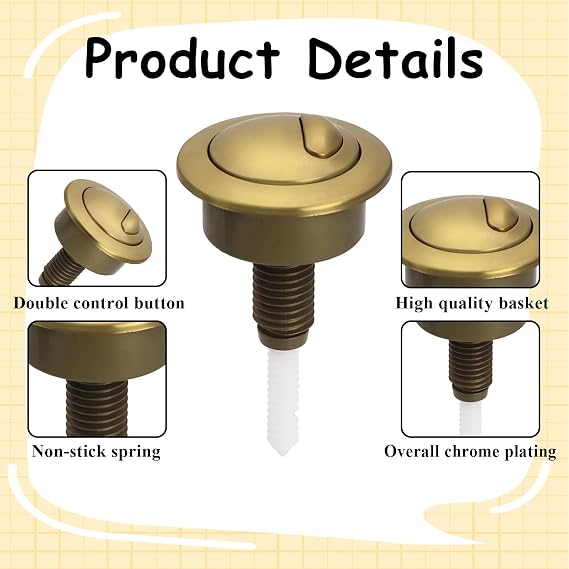 Dual Flush Toilet Push Button, Adjustable Toilet Flusher Button, Toilet Flush Button Compatible with Optima 49, 39-42mm (Gold)