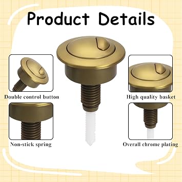Dual Flush Toilet Push Button, Adjustable Toilet Flusher Button, Toilet Flush Button Compatible with Optima 49, 39-42mm (Gold)