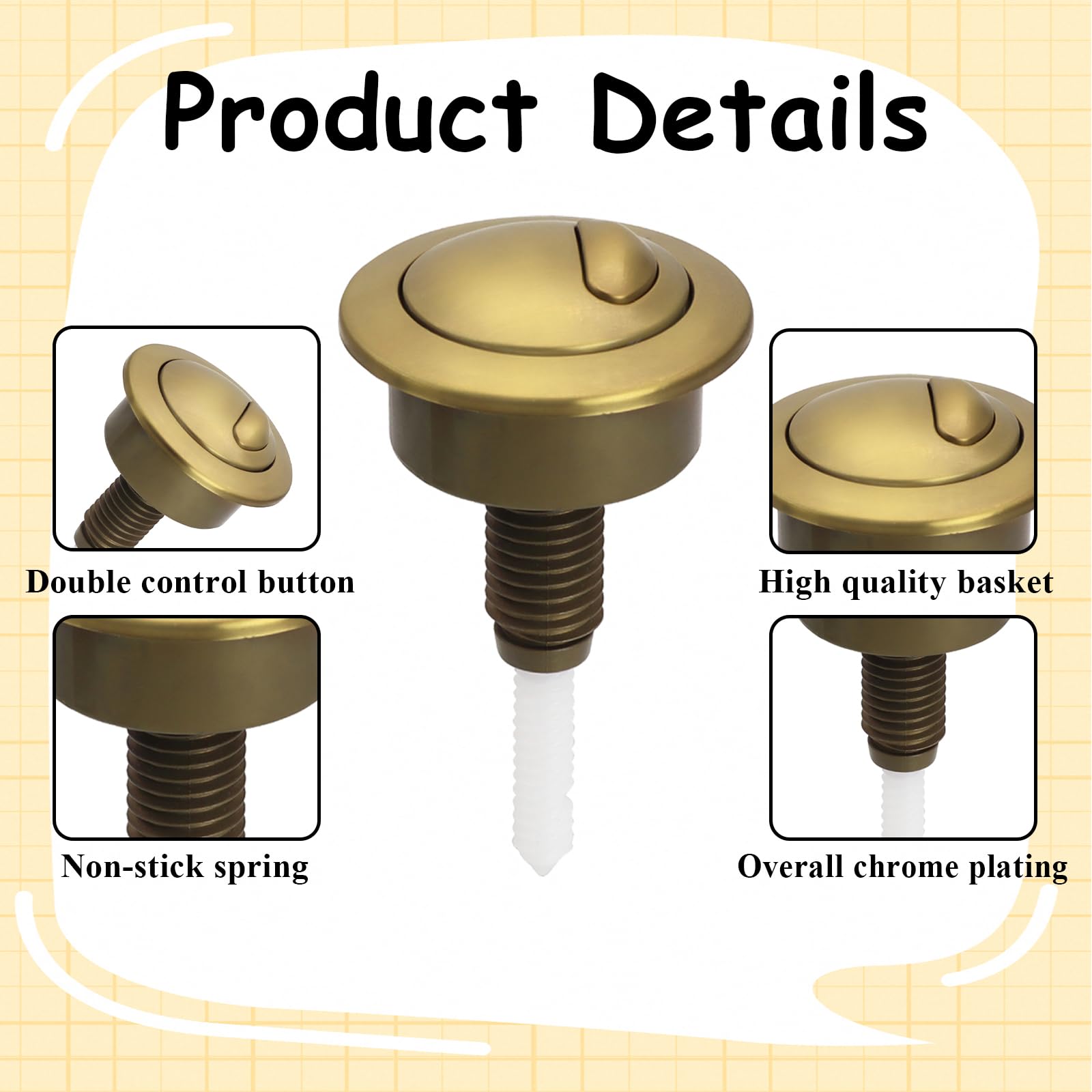Dual Flush Toilet Push Button, Adjustable Toilet Flusher Button, Toilet Flush Button Compatible with Optima 49, 39-42mm (Gold) - Image 3