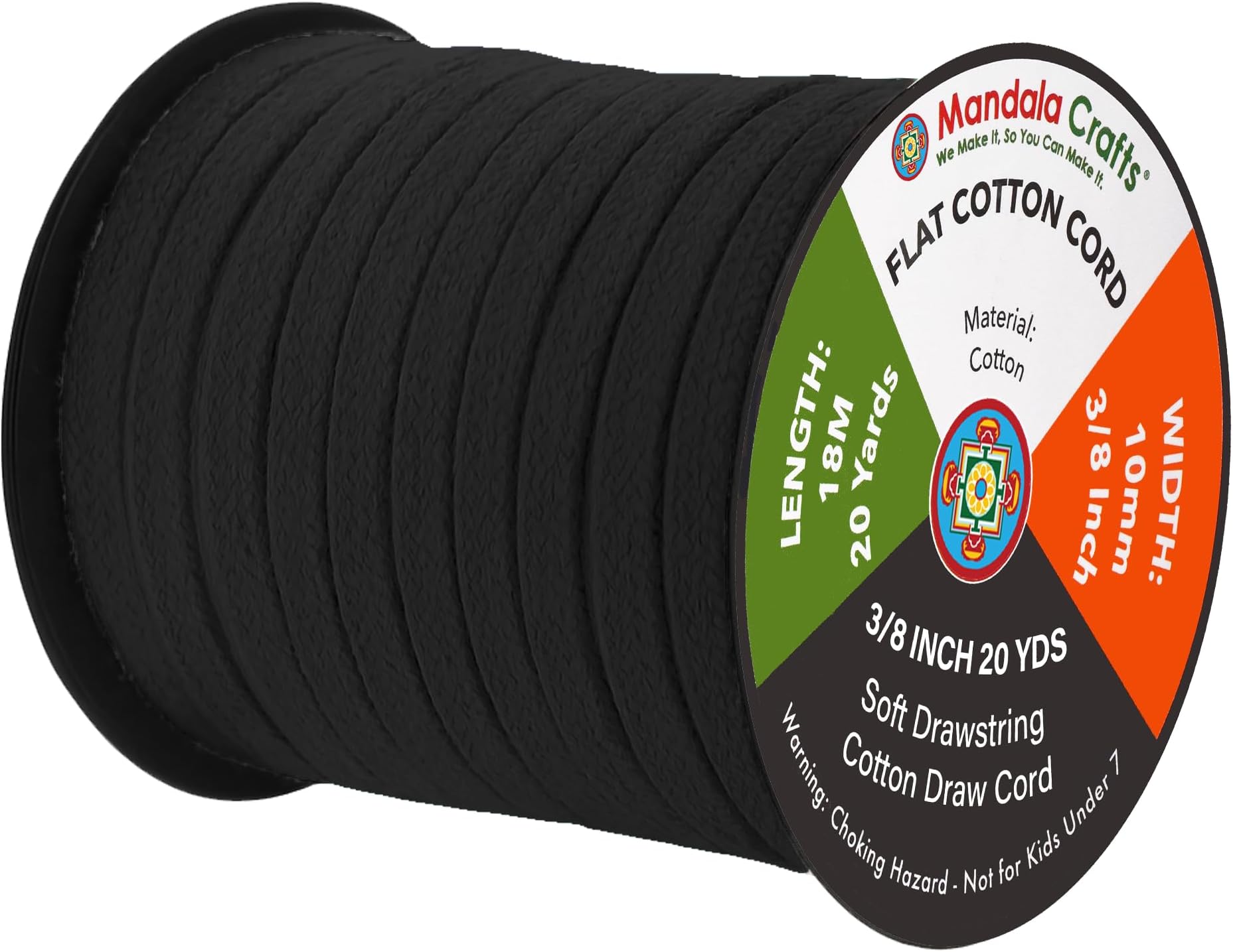 Mandala Crafts Black Flat Drawstring Cord Replacement, 3/8 Inch 20 YDs Black Soft Drawstring Cotton Draw Cord Hoodie Sweatpants Drawcord Replacement