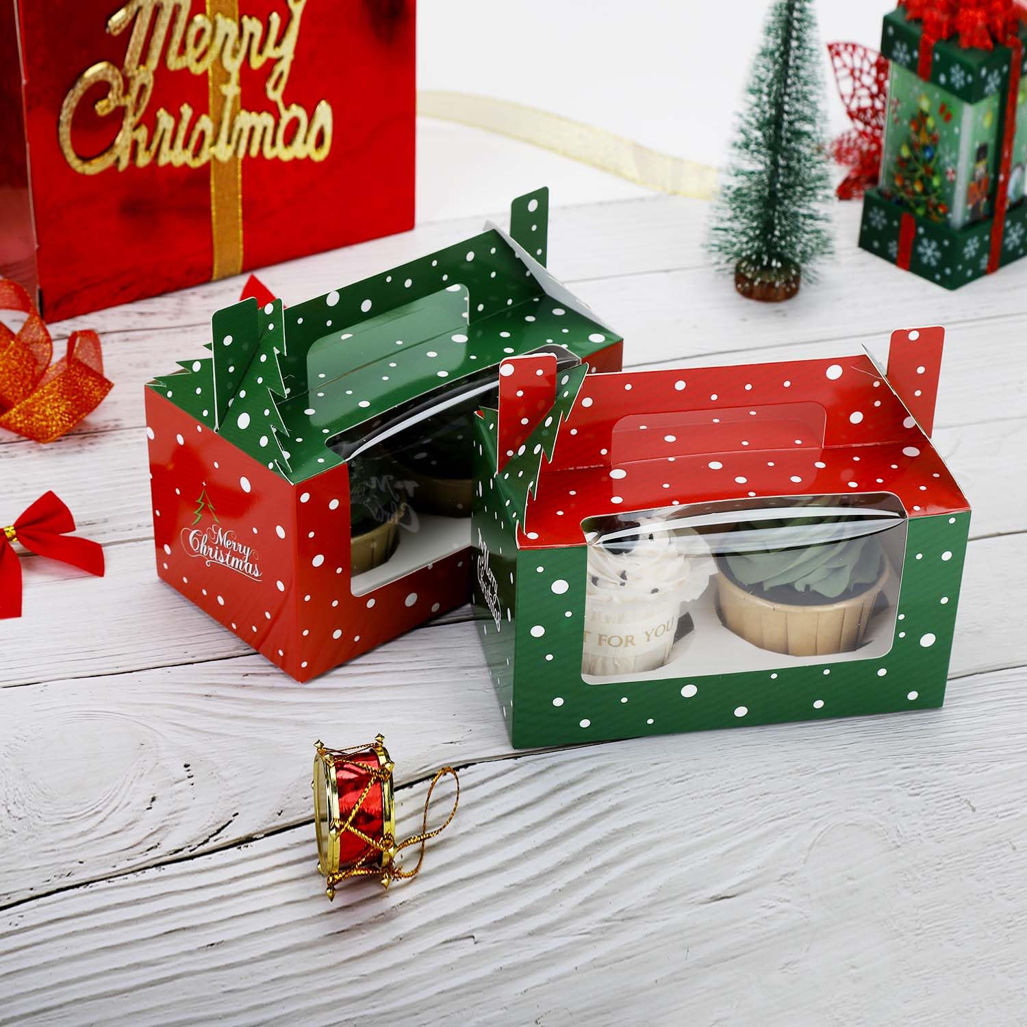 Amazon｜Bssay 15個 クリスマスカップケーキボックス 窓付き
