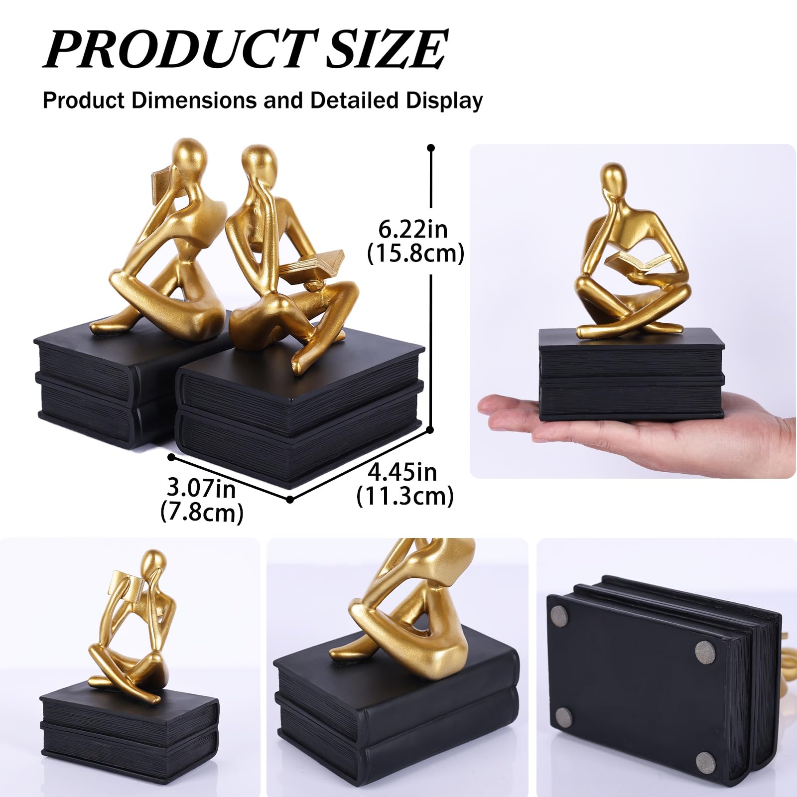 Reading Thinker - Fermalibri a forma di statua per mensole, fermalibri decorativi per amanti dei libri, fermalibri unici per casa, ufficio e decorazione per scaffali
