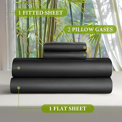 Miniatura 8 de Shilucheng Juego de sábanas de bambú 100% refrescante, sábanas suaves de 1800 hilos, bolsillo profundo de 16 pulgadas, transpirables, cómodas y