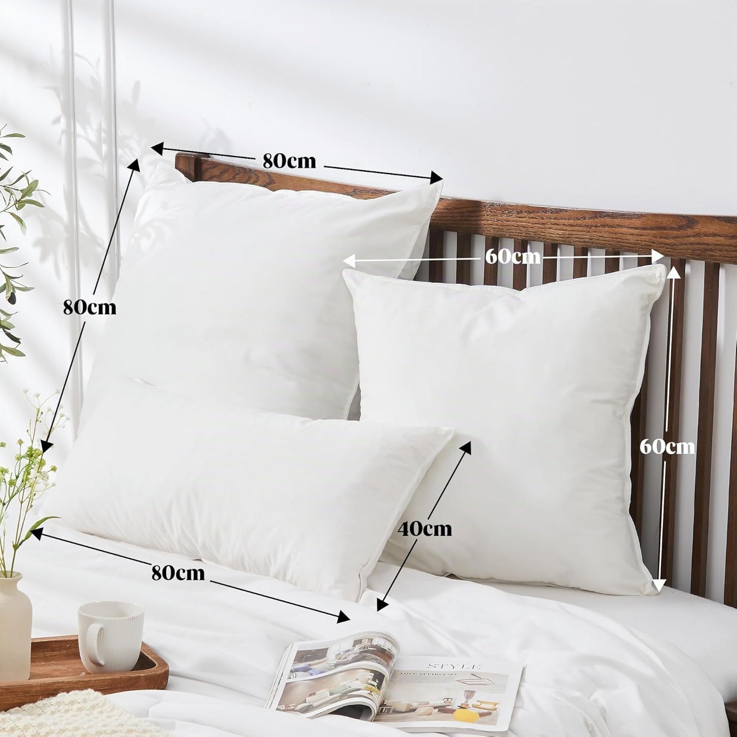 Deodar Daunenkissen Federkissen 80x80 | 2er Set | Für Allergiker Geeignet | 1KG Füllungen | 3 Kammer Atmungsaktiv Hotel Qualität Kopfkissen | Baumwollbezug | Waschbar | Öko-Tex RDS Zertifiziert