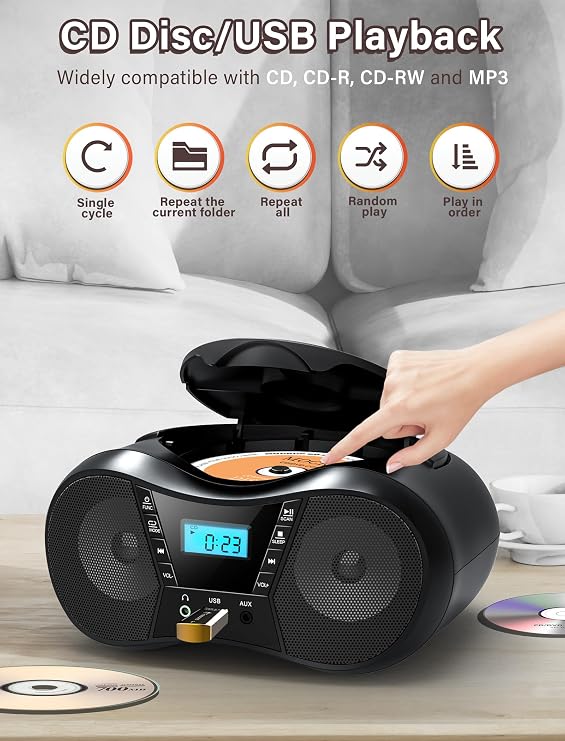 Boombox CD Player with Bluetooth + Retro Radio