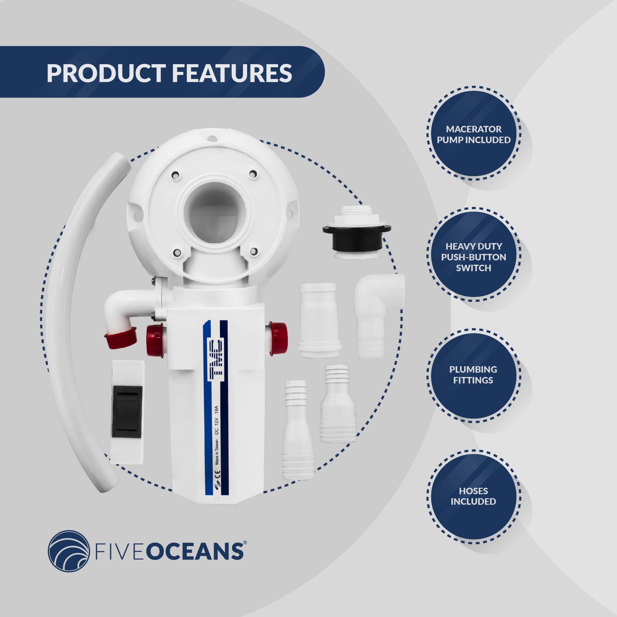 Buy TMC Marine Electric Toilet Macerator Conversion Kit for Boats, Five