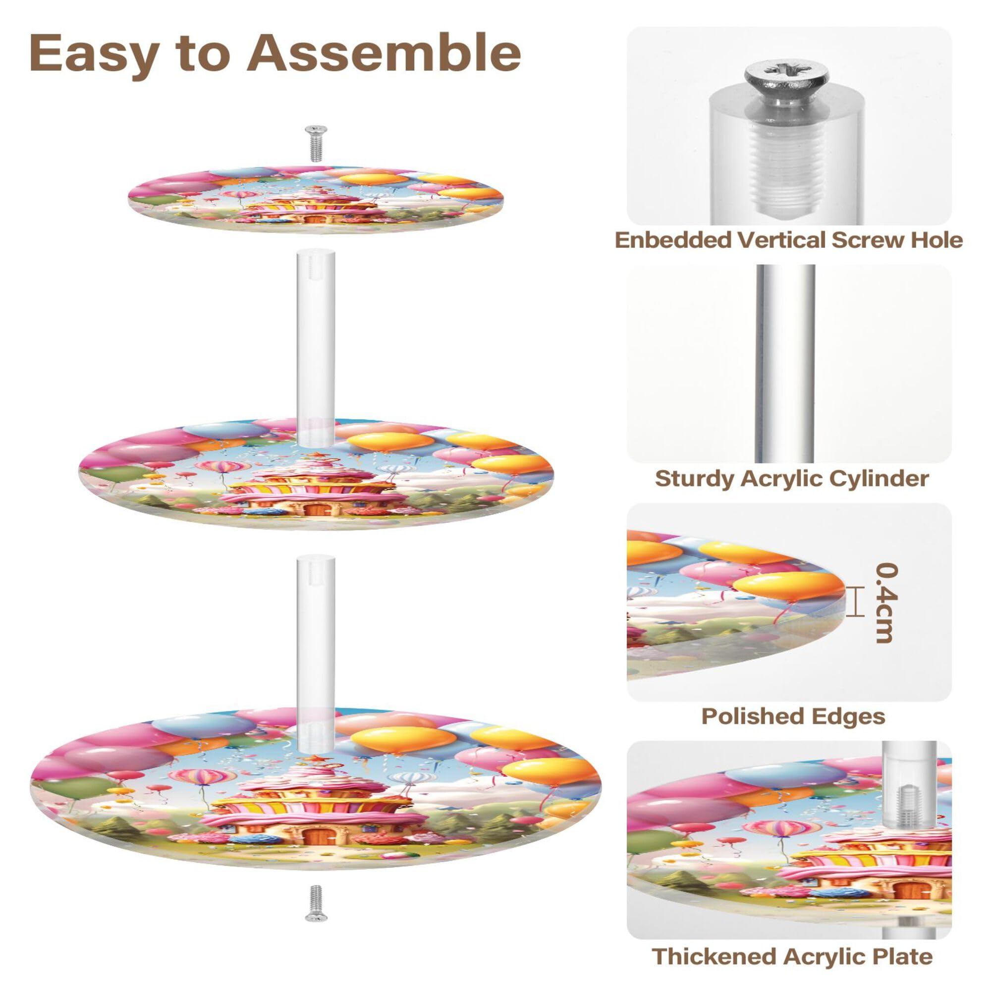 PYBUG Happy Birthday 3 Tier Acrylic Cupcake Stands Tower,Dessert Table Display Set for Tea Party,Wedding,Birthday, Baby Shower