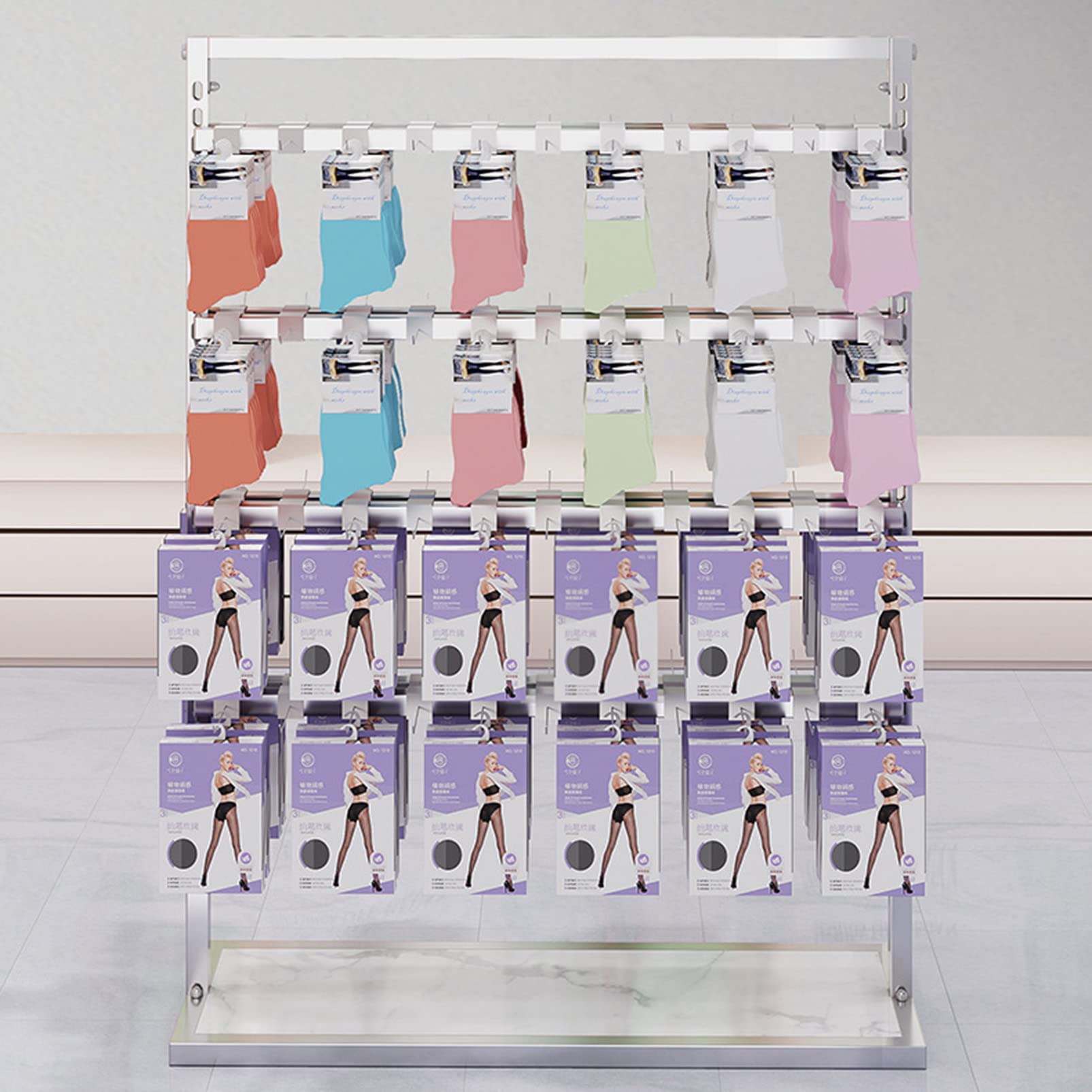 Garment Hanger Floorstanding Retail Display Fixture Accessory Organizer Rack, Mall Exhibition Multipurpose Garment Rack with Hooks, Jewelry Holder Keyring shelf Sock stor,Silvery-80*35*135cm