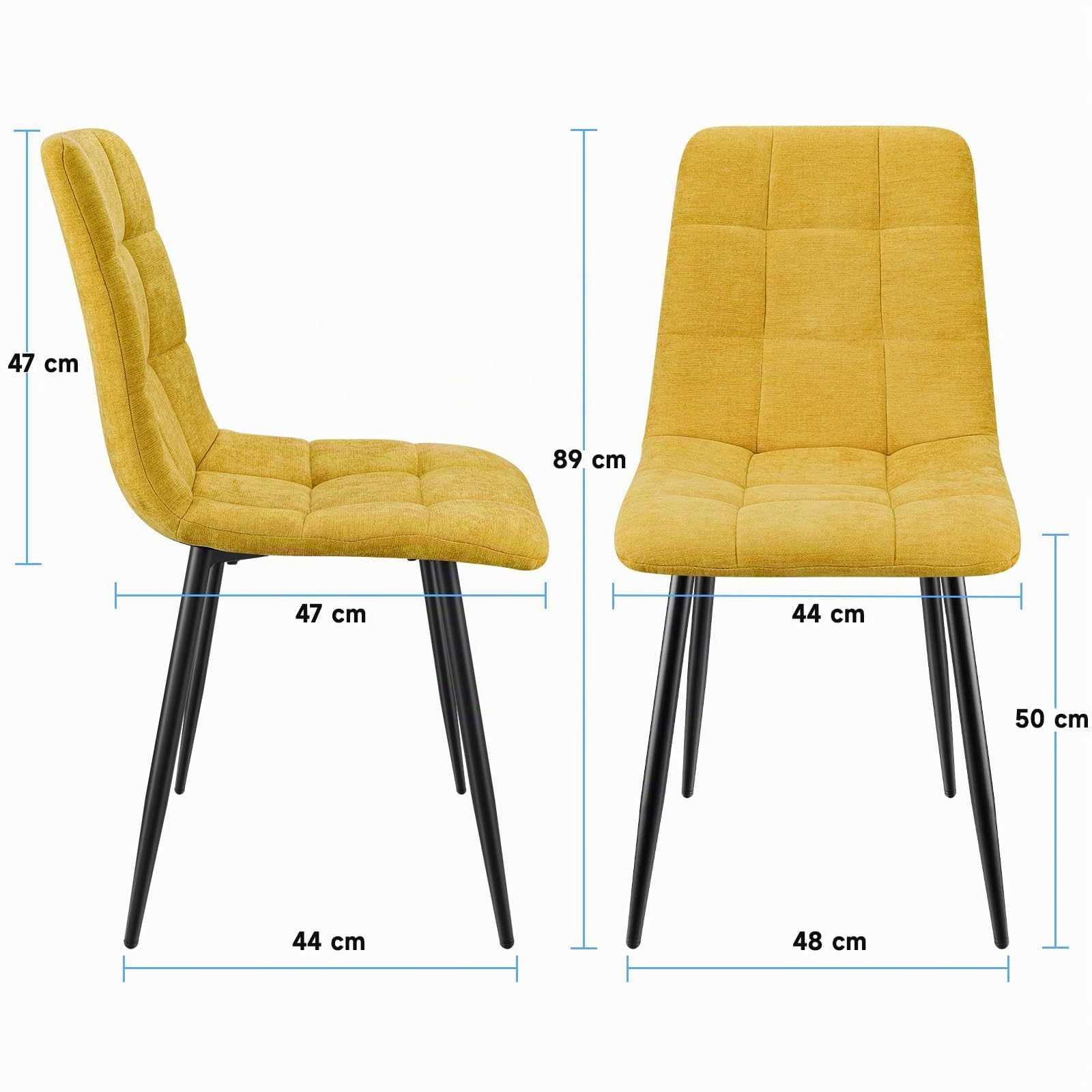 Set Di 8 Sedie Da Pranzo,Sedia Da Cucina Con Piedi In Metallo Nero,Sedie Imbottite Con Tessuto Di Lino,Sedia Da Camera Da Letto Salotto Soggiorno,Giallo