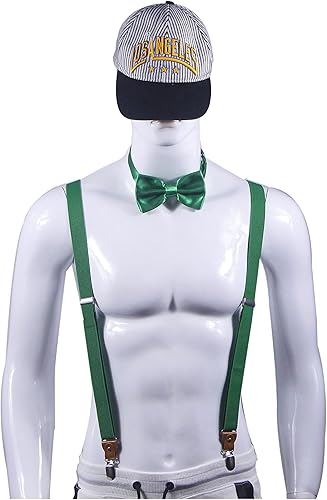 Miniatura 2 de Tirantes para hombre y mujer, conjunto de corbatín en X para bodas y eventos formales con tirantes elásticos de 1 pulgada de ancho