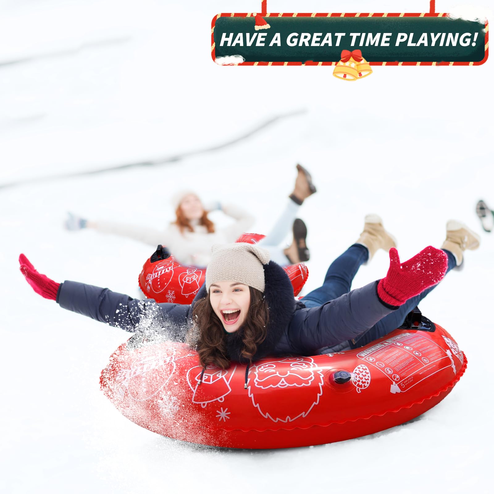 ZoneYan Tubo de Nieve Inflable, 88 cm Trineo Inflable de Nieve con Asas para Niños y Adultos, Trineo Nieve, Juguetes de Nieve para la Deportes de Invierno Al Aire Libre, Esquí, Patinaje