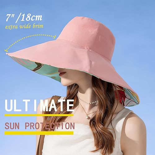 Miniatura 3 de Sombrero de sol de ala ancha de 7 pulgadas para mujer, sombrero grande plegable con protección UV, se puede llevar en ambos lados