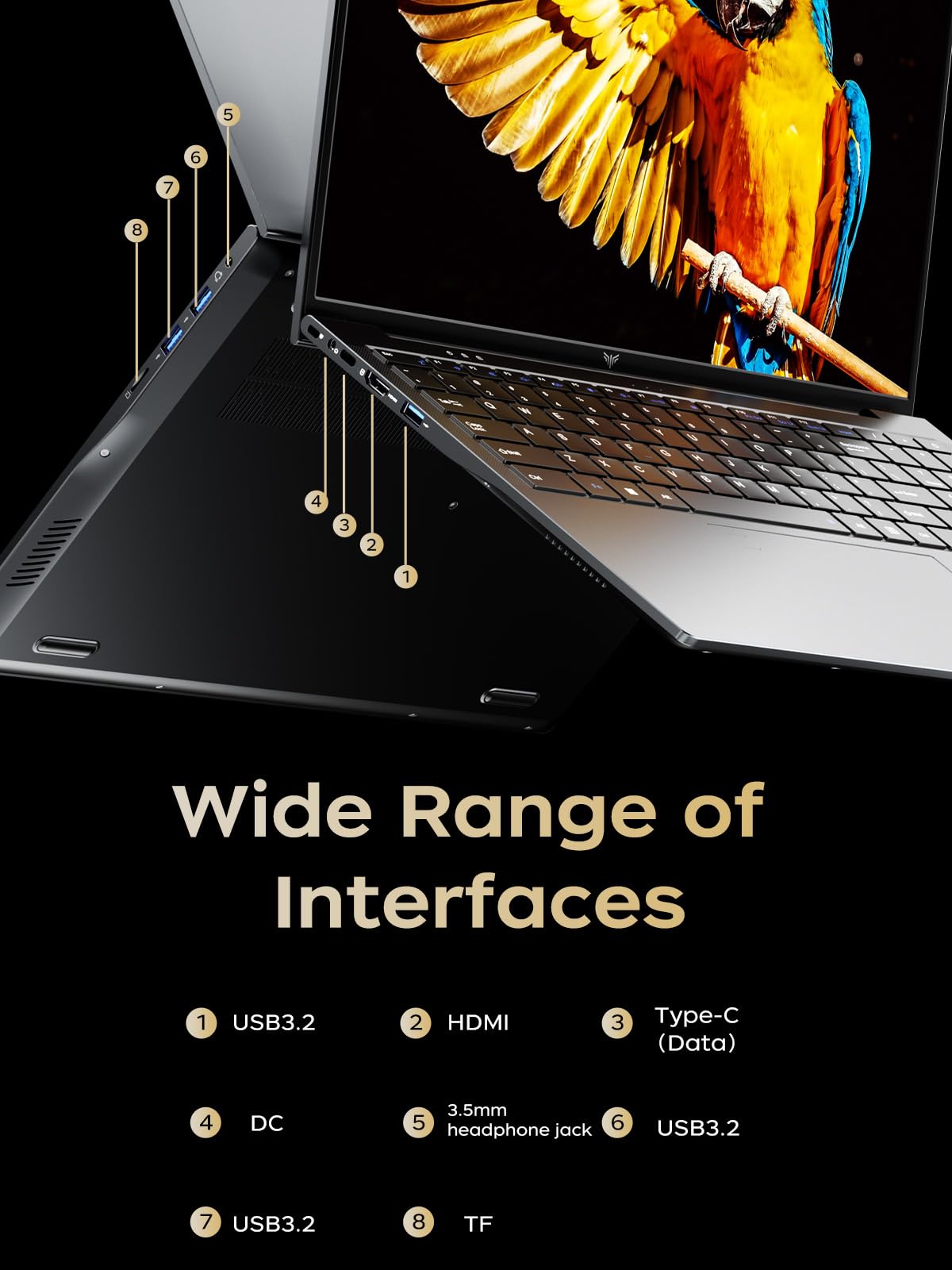 Tivique 2026 16 Inch FHD Laptop Ryzen 4300U Quad-Core (Processor Up to 3.7GHz) - 16GB DDR4 RAM 512GB M.2 SSD, Support Dual-Band WiFi, HDMI, USB 3.2,BT 5.2, 1200 16:10 HD Display, 5000mAh Long-Batter — view 9