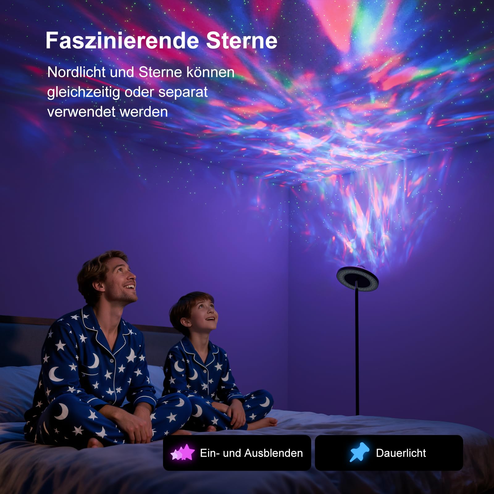 DUSKTEC 3-in-1 Stehlampe mit Galaxy Star & RGB Aurora Projektor, magnetischer Fernbedienung & Touch-Steuerung, 1400 lm, 3000K-6000K einstellbares Weiß, 10%-100% dimmbar für Wohnzimmer, Schlafzimmer