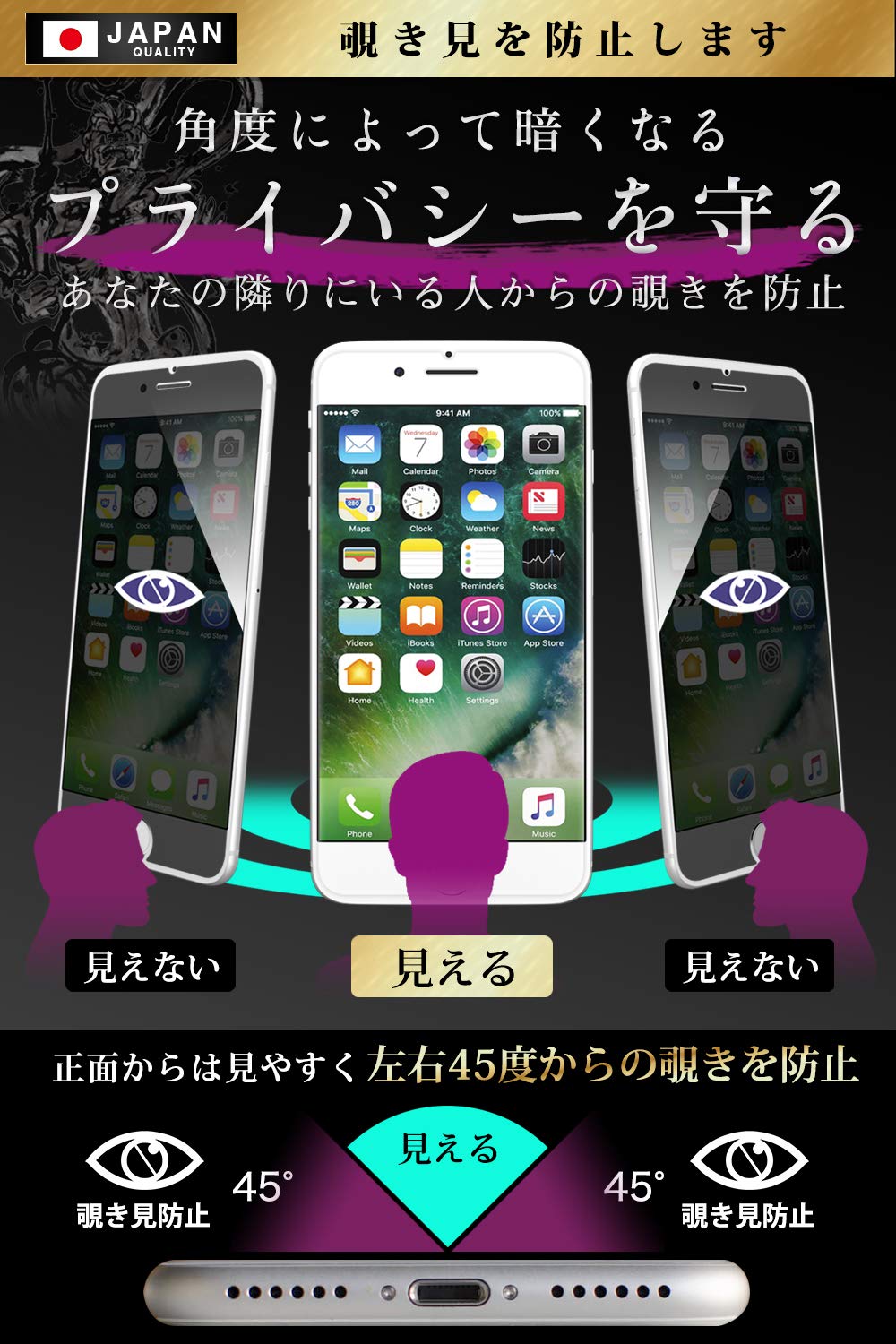 Amazon | 【プライバシーを守る覗き見防止！】(日本品質) iPhone7 用 