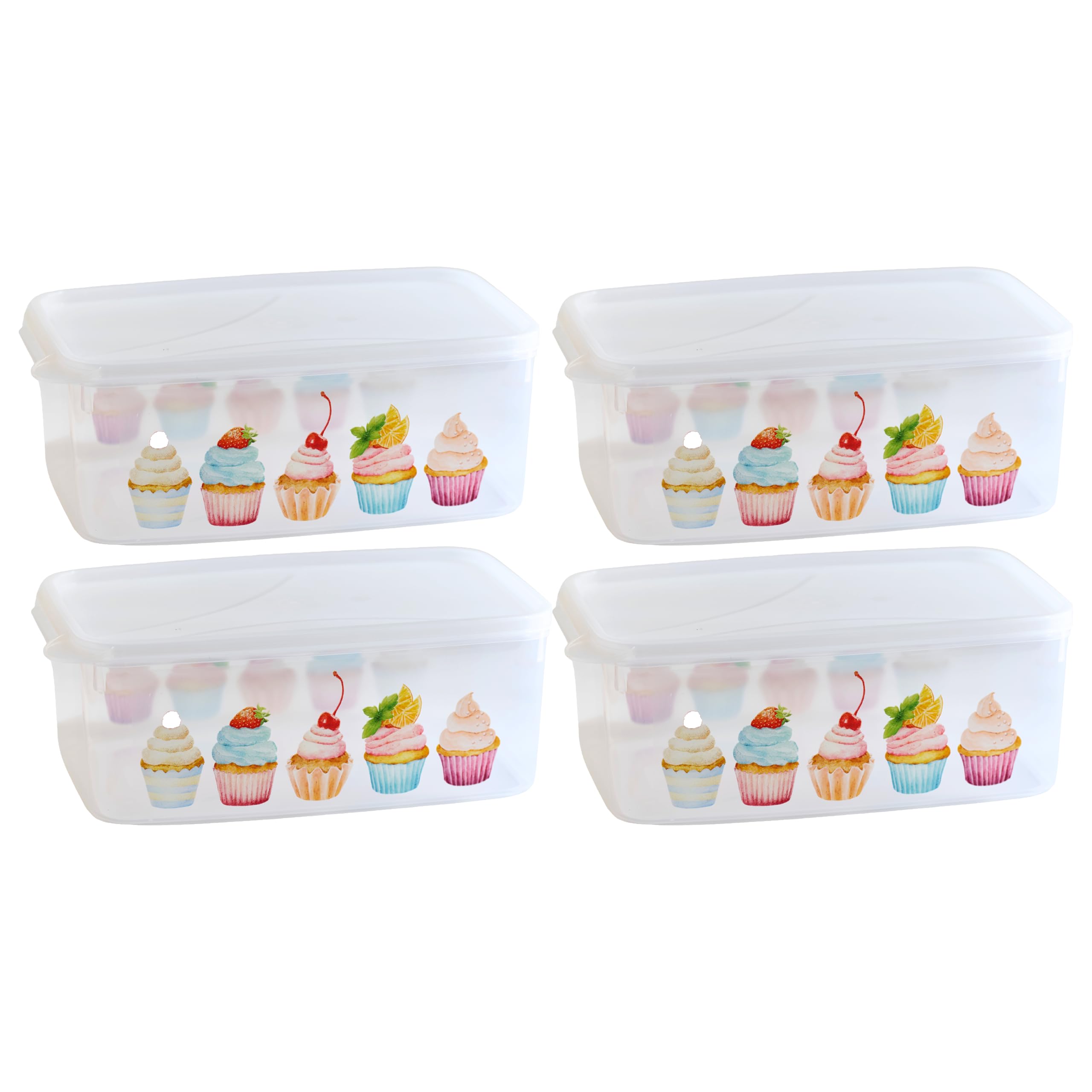 MiraHome Lot de 4 boîtes à biscuits rectangulaires avec design pain d'épices - Transparentes - 2,5 l - Idéales comme boîte à biscuits pour Noël - Boîte à biscuits pour la période de Noël