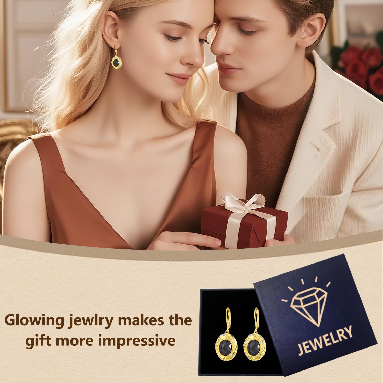 Black Onyx Earrings Sterling Silver Gold Plated Geometric Dangle Jewelry Birthday Gifts for Women Mother Wife Friends - Image 6