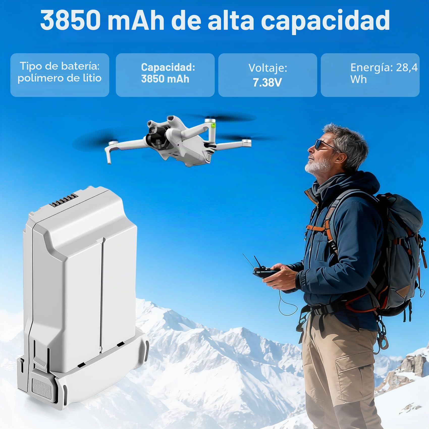 Mini 4 Pro/3 Series Batería de vuelo inteligente recargable (paquete de 2) 3850 mAh 7.38 V para 47-51 minutos de vuelo máximo compatible con DJI Mini 4 Pro/3/3 Pro