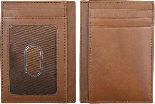 ili New York Genuine Leather Slim RFID Card Holder for Men and Women - Antique Saddle