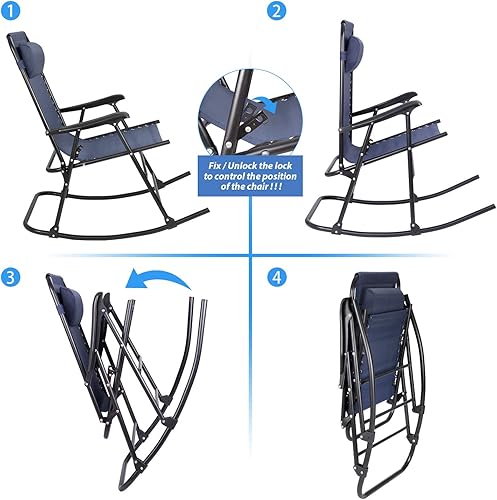 Miniatura 5 de Devoko Silla mecedora de gravedad cero para patio, silla reclinable ancha para exteriores, césped, playa, camping, junto a la piscina con almohada