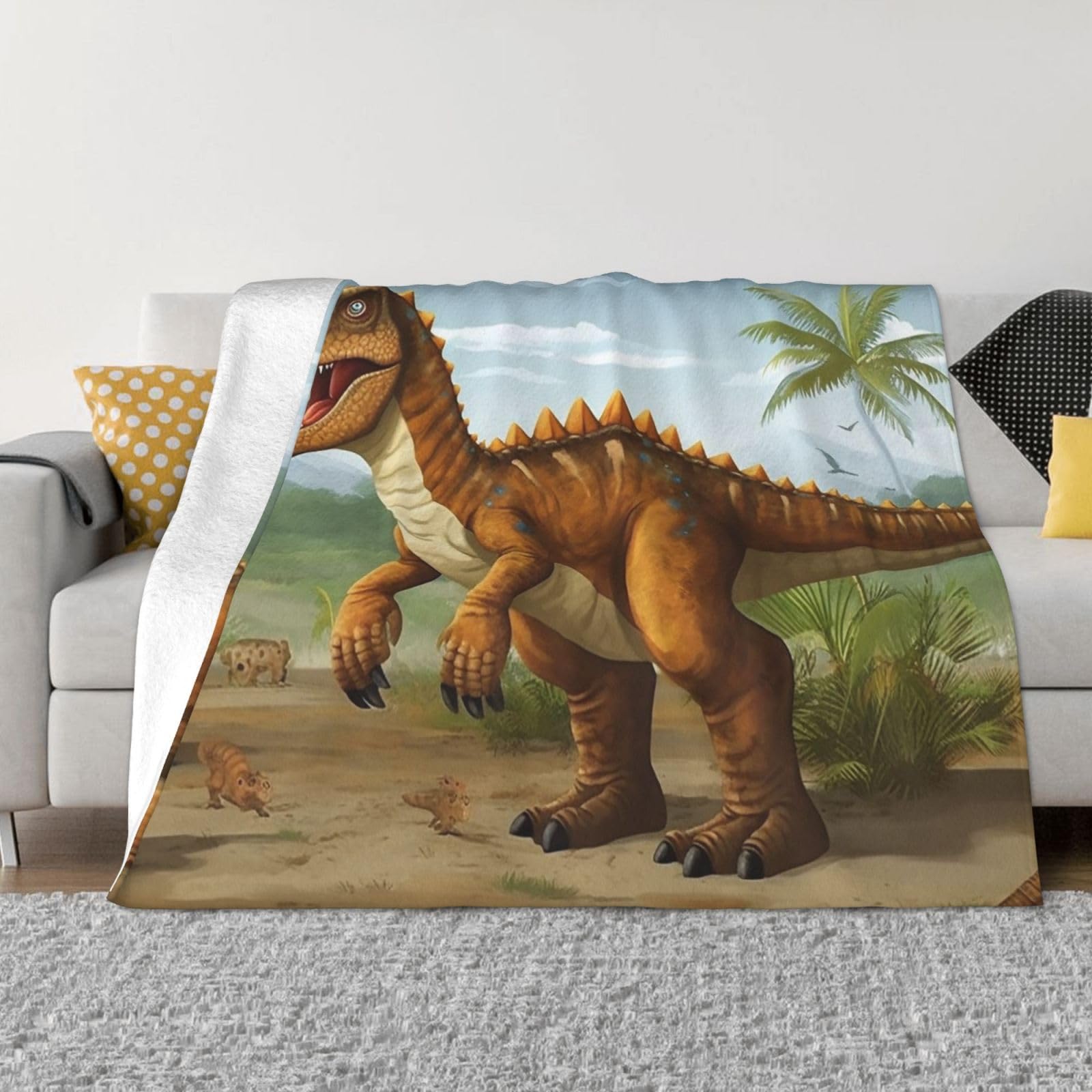 Couverture polaire idée cadeau originale motif dinosaure pour lit et canapé