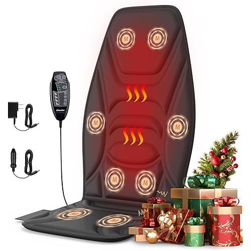 Portable Back Massager with Heat & Vibration - Deep Tissue Pain Relief for Shoulder, Back, Lower Back and Thighs - Office Chair Massage Pad, Ideal Gift for Men and Women
