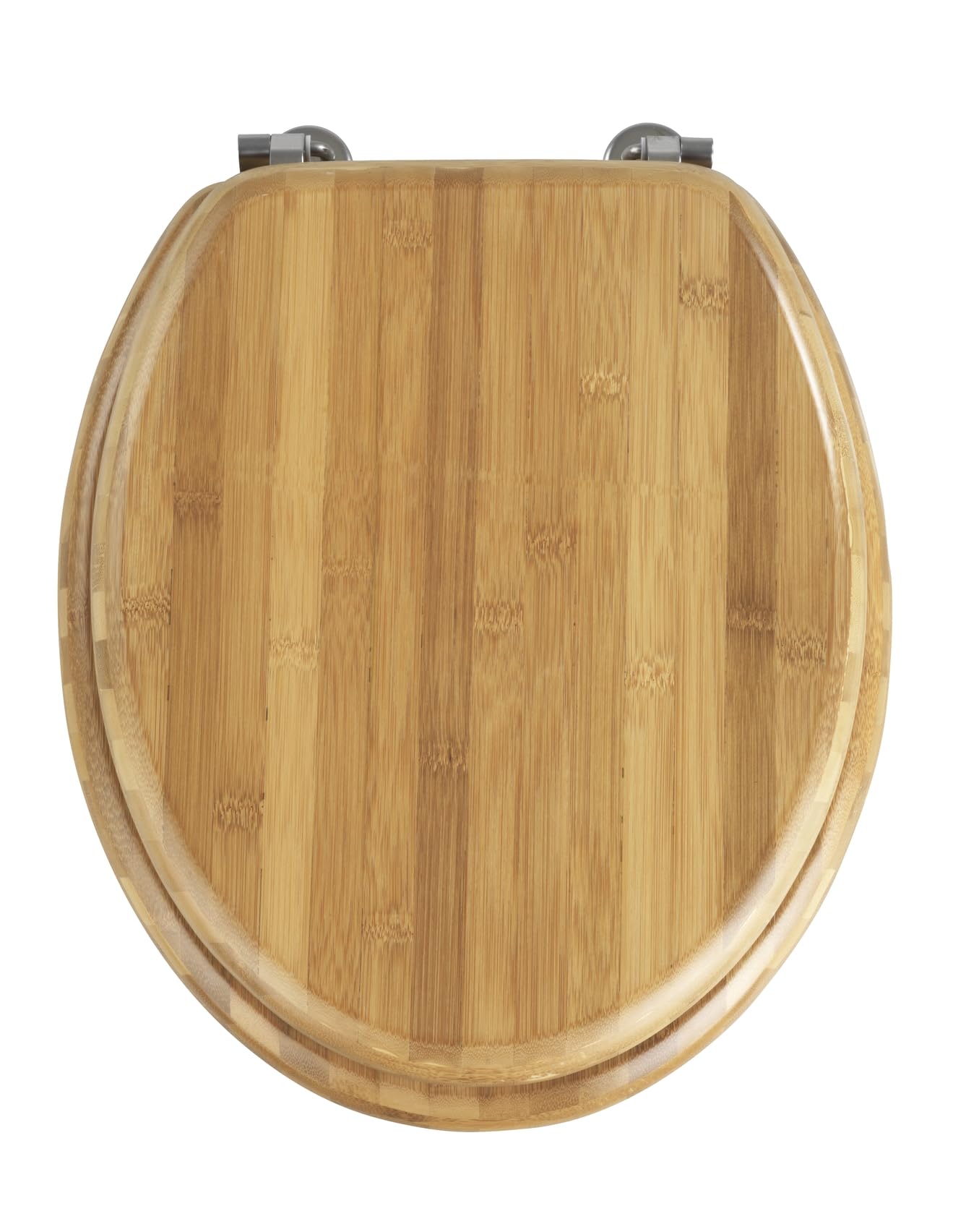 WENKO WC-Sitz Mod. Bambus Toilettendeckel aus echtem Holz mit rostfreien Edelstahl-Scharnieren für Bad-Zubehör und Bad-Accessoires oval 34 x 41 cm Dunkelbraun ohne Absenkautomatik Toilettenbrille