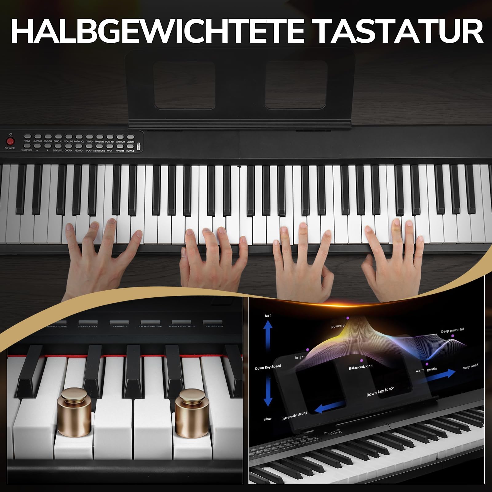 LEADZM 88 tasti pianoforte digitale pieghevole semi-ponderato tastiera elettronica Bluetooth 1000 ritmi 1000 toni 50 demo