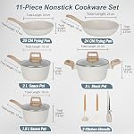 Ensemble de casseroles et poêles de 11 pièces, ensembles de cuisine antiadhésifs, ustensiles de cuisine en granit blanc pour induction avec poêles à frire et casseroles