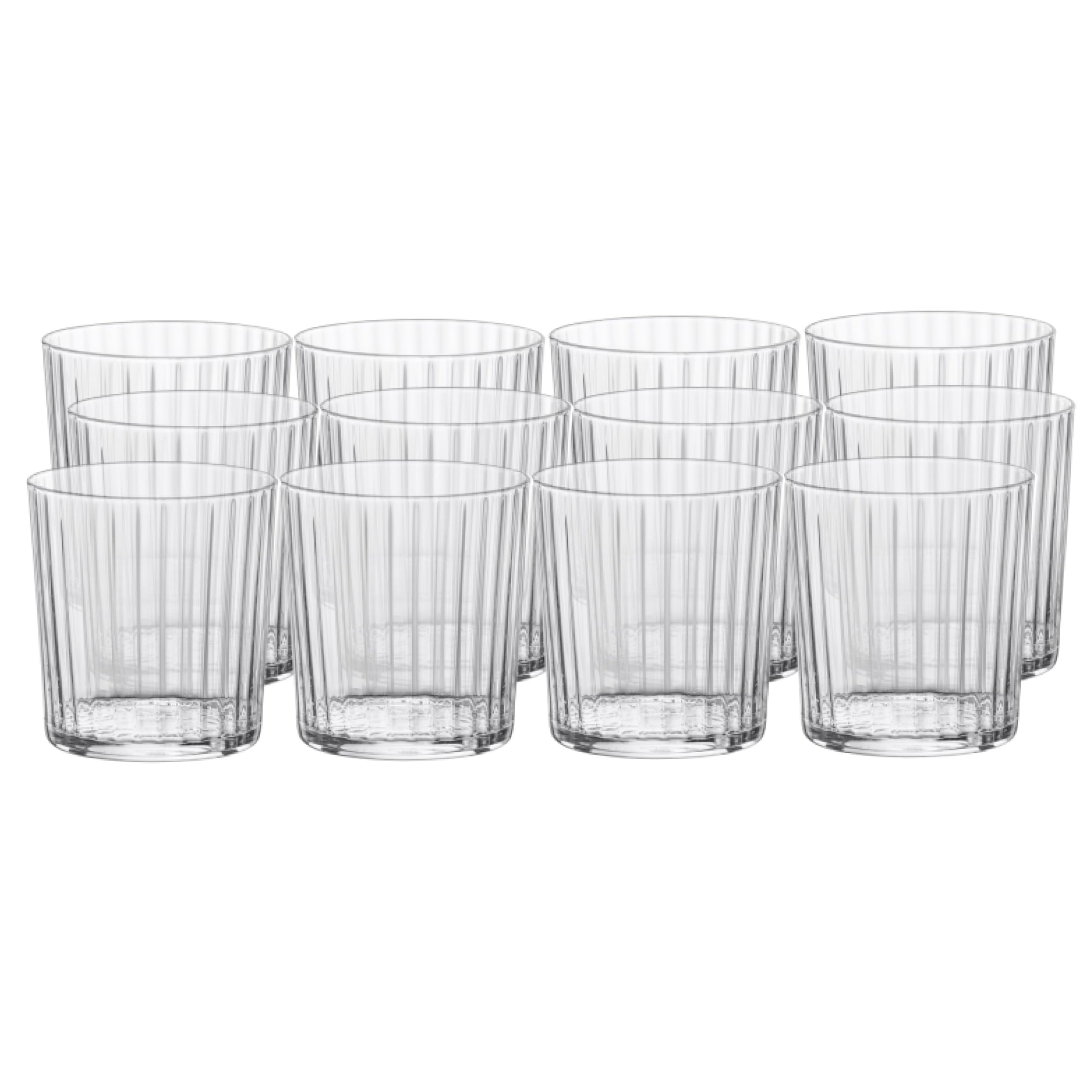 Bormioli Rocco Exclusiva - 12 Oz. Negroni Tumblers, Set of 12 - Elegant Ribbed Drinking Glasses, For Water, Juice, Beer, Cocktail, and Iced Coffee - Made in Italy, Dishwasher Safe