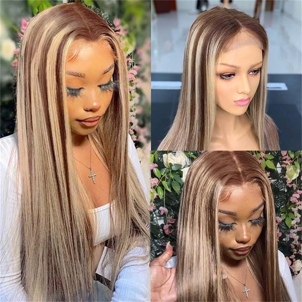 WigginsHair Ombre Blonde Lace Front Wig Human Hair Highlight Brown Lace Front Wigs Human Hair 4/613 Brown Blonde Highlight Wig 5x5 Straight Lace Front Wigs Human Hair Wigs For Black Women 20 Inch