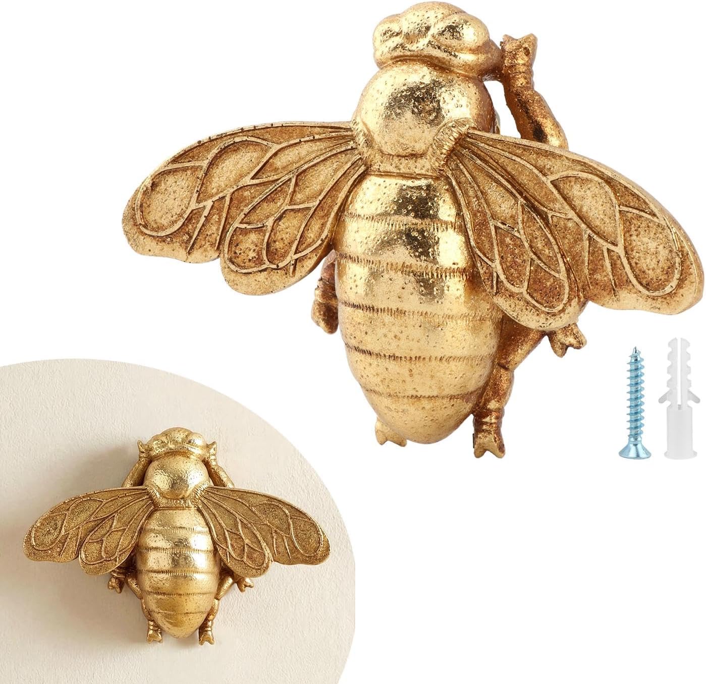 DOQXYAVM Gold Honey Bee Wall Art Decor, 3D Resin Bee Wall Sculpture, Hanging Insect Home Decoration for Living Room, Bedroom, Bathroom, Kitchen (S)