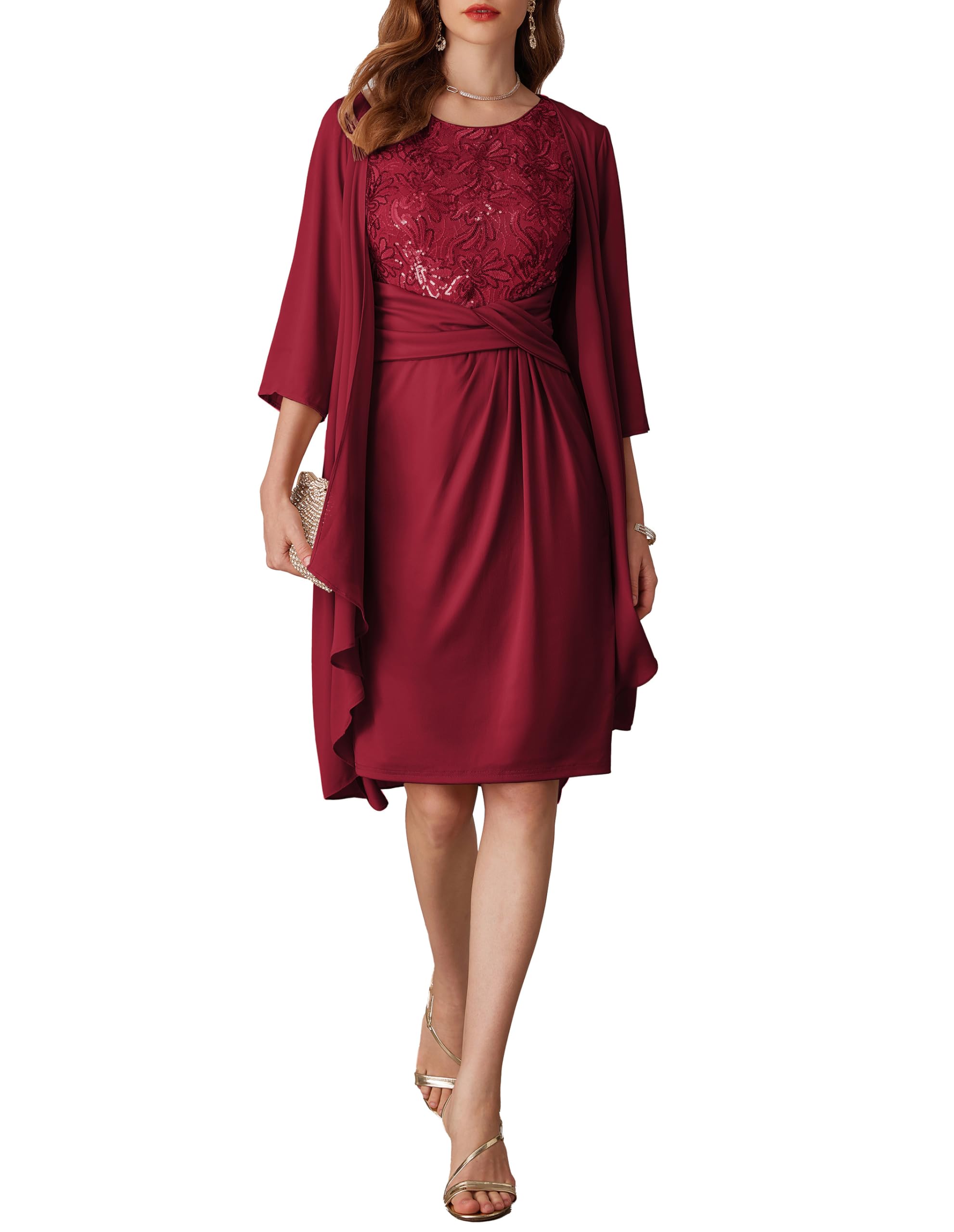 GRACE KARINWomen 2 Pieces Dress Suit Sleeveless Wrap Dress+3/4 Sleeve Chiffon Cardigan Cover Up