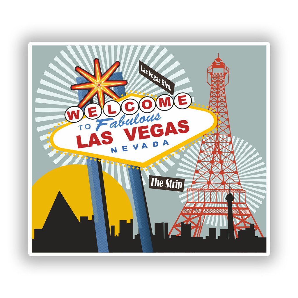 Destinationvinyl Multi 2 X 10Cm/100Mm Las Vegas Skyline Vinyl Stickers Travel Luggage #10559