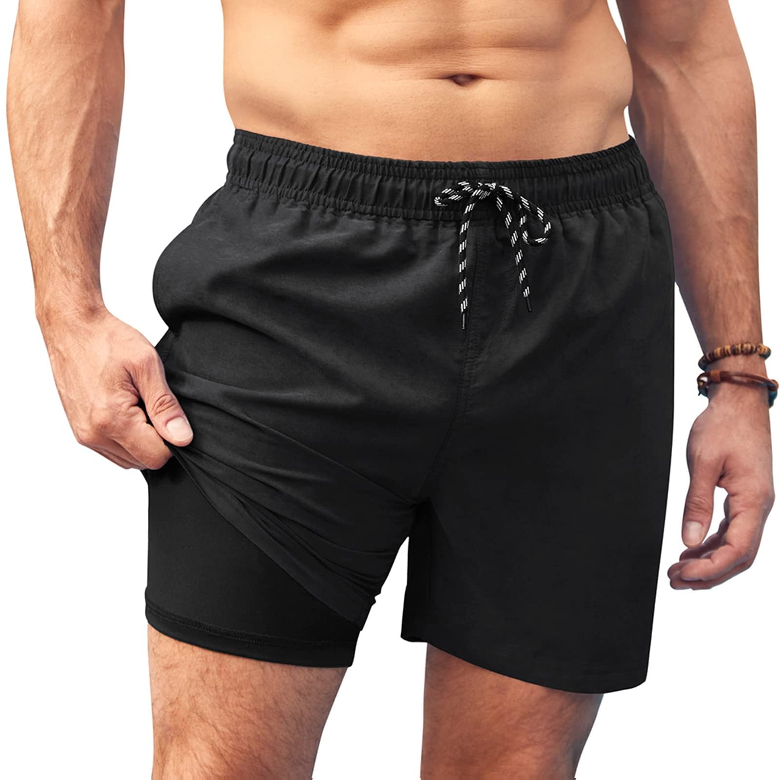 ZXTGBQ Herren Badehose Schwarz-Grau Gradient - Schnelltrocknende Schwimmhose