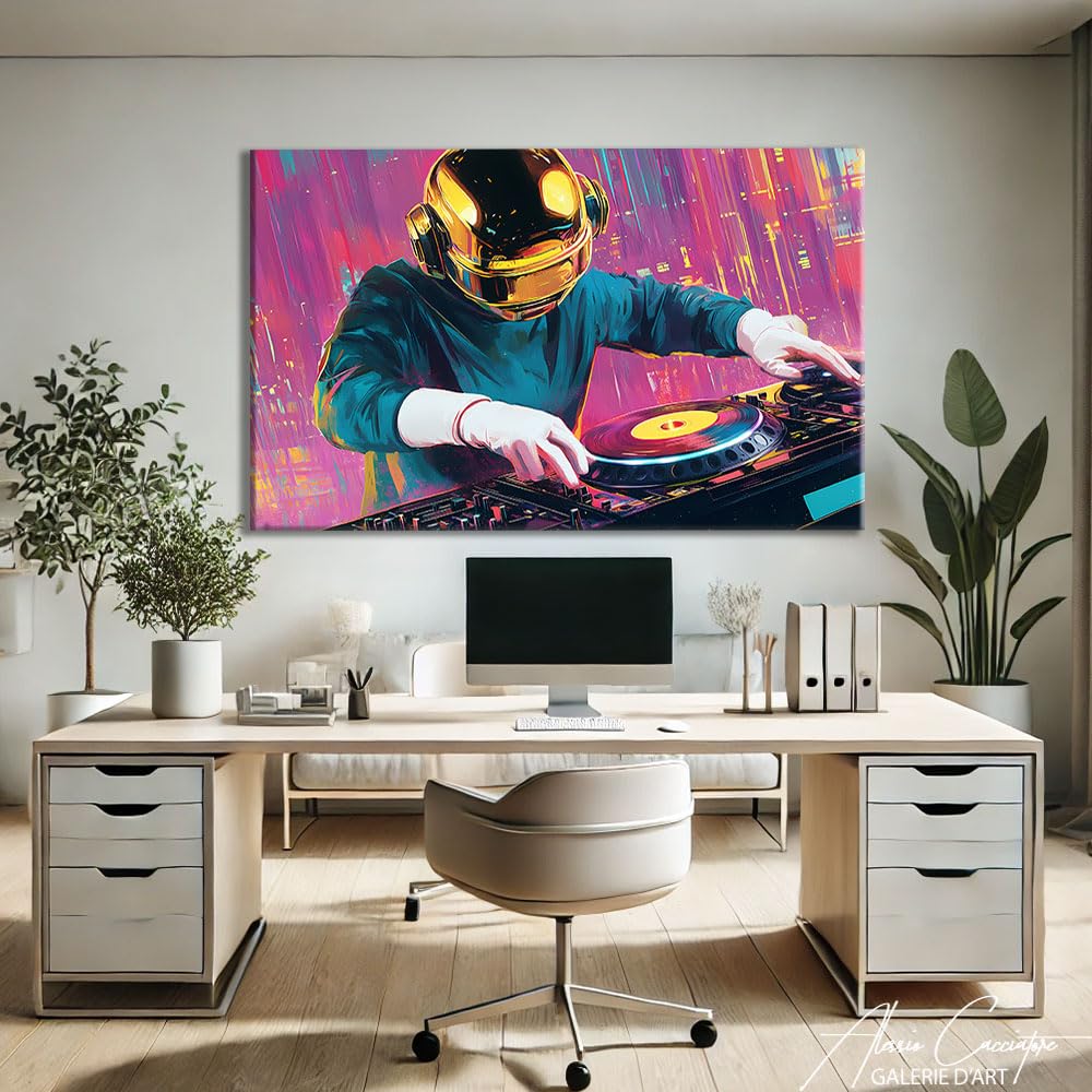 Alessio Cacciatore Quadro per DJ - Tela Musica - Stampa su tela Cyberpunk - Decorazione da parete - Pop Art Decorazione da parete - Idea regalo per la casa (120 x 80 cm)