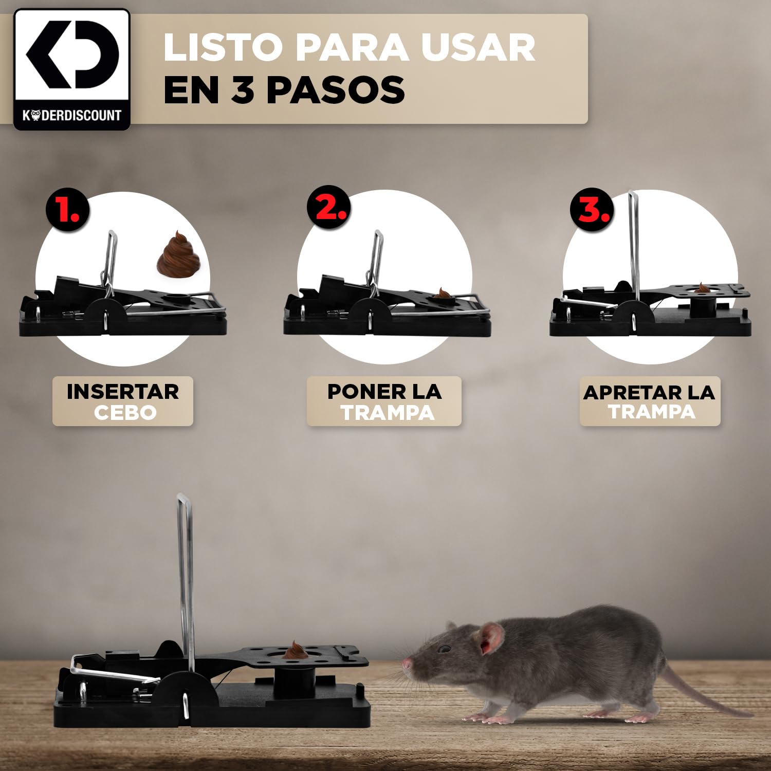 Trampa para Ratas Profesional (Pack de 3) – Trampas mecánicas potentes y reutilizables, sin veneno – Trampa higiénica para ratas para interior y exterior