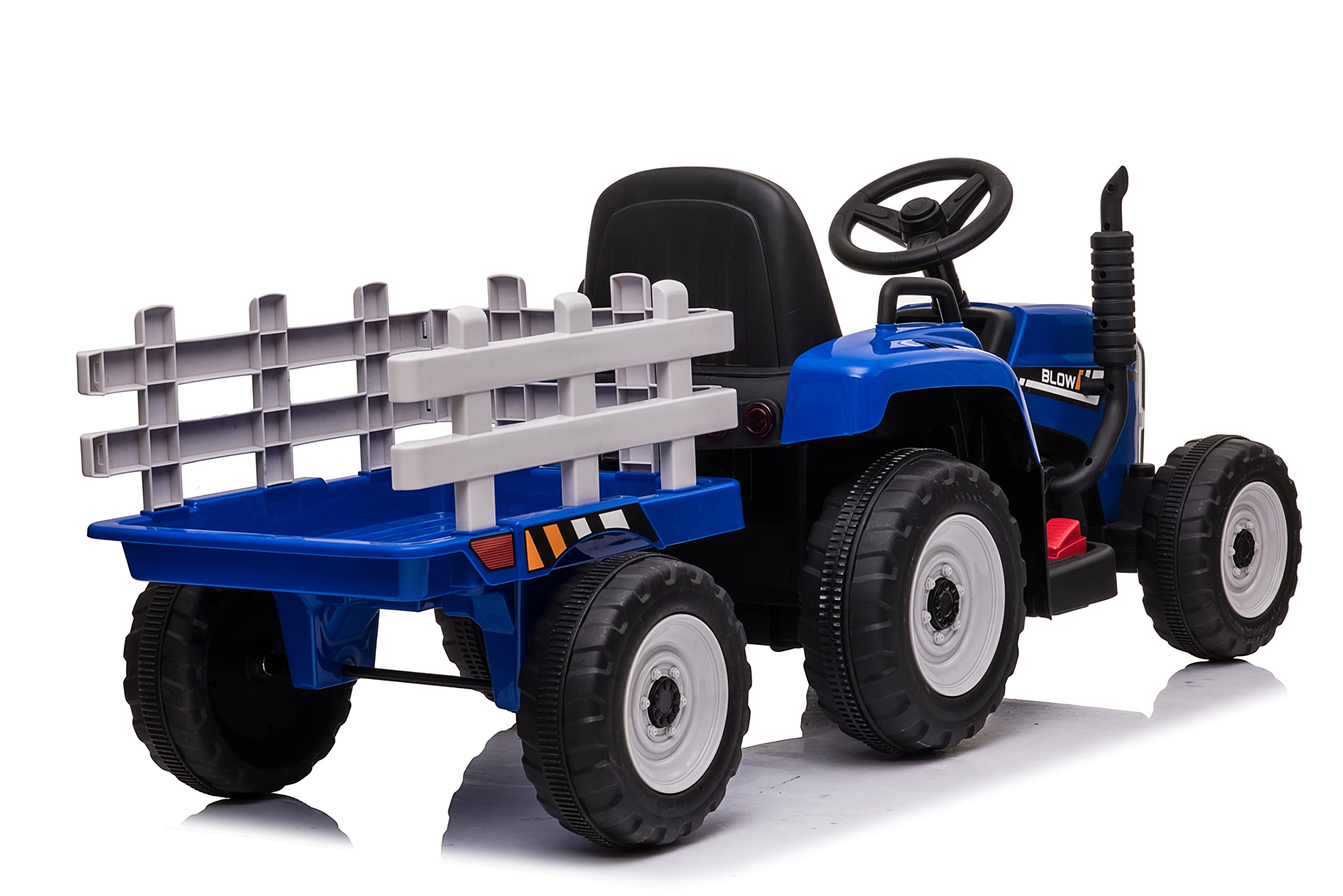 FINOOS Trattore elettrico per bambini 12V con pala e rimorchio rimovibile veicolo elettrico per bambini con luce LED musica clacson telecomando 2.4G 2-5 km/h, blu