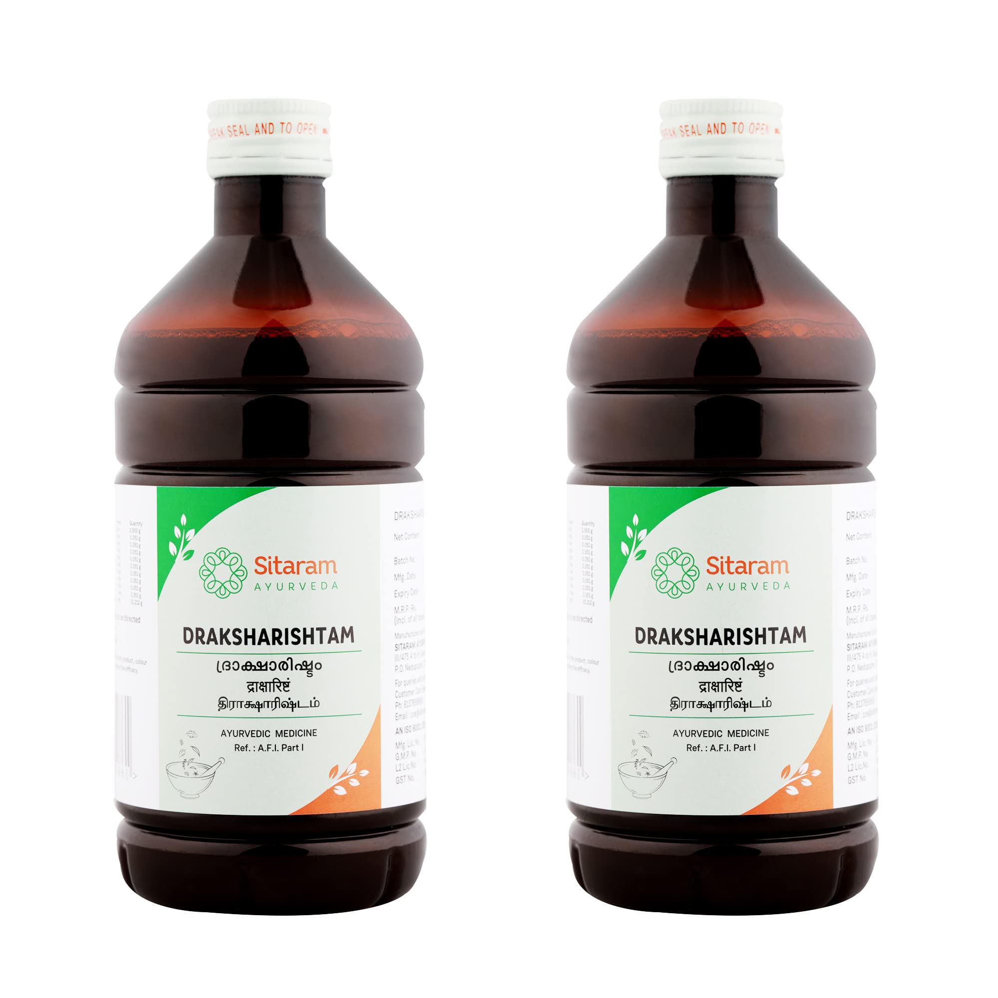 Sitaram Ayurveda Draksharishtam 450ml, Kerala Ayurvedic Draksharishta for Metabolic Disorders, Appetite Stimulant, Improves Blood Circulation