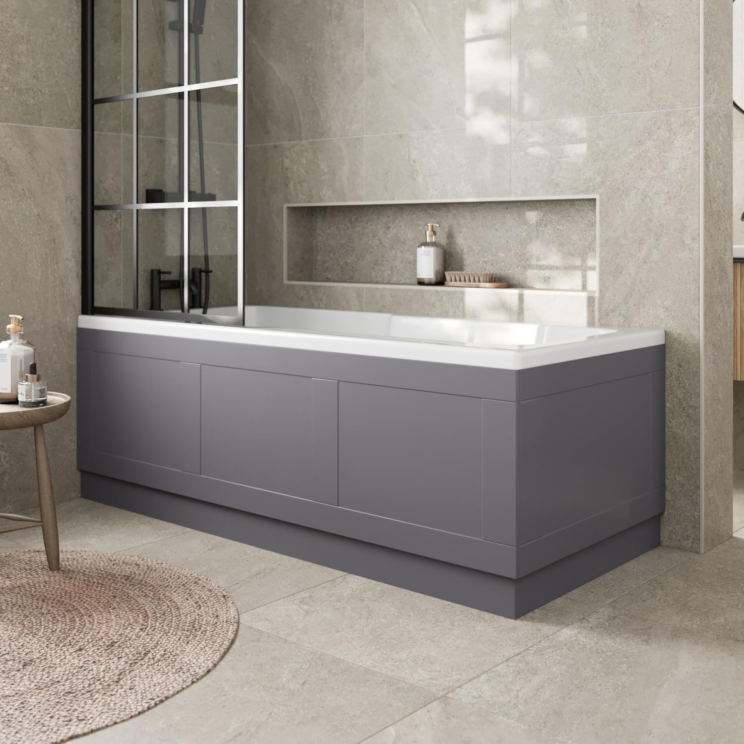 Affine® Traditional 1700 Side Front Panel & 700mm End MDF Bath Panel 15mm, Wooden Panels for Bathroom Baths Soaking Tubs, Adjustable Plinth, Easy to Cut, Grey Gloss