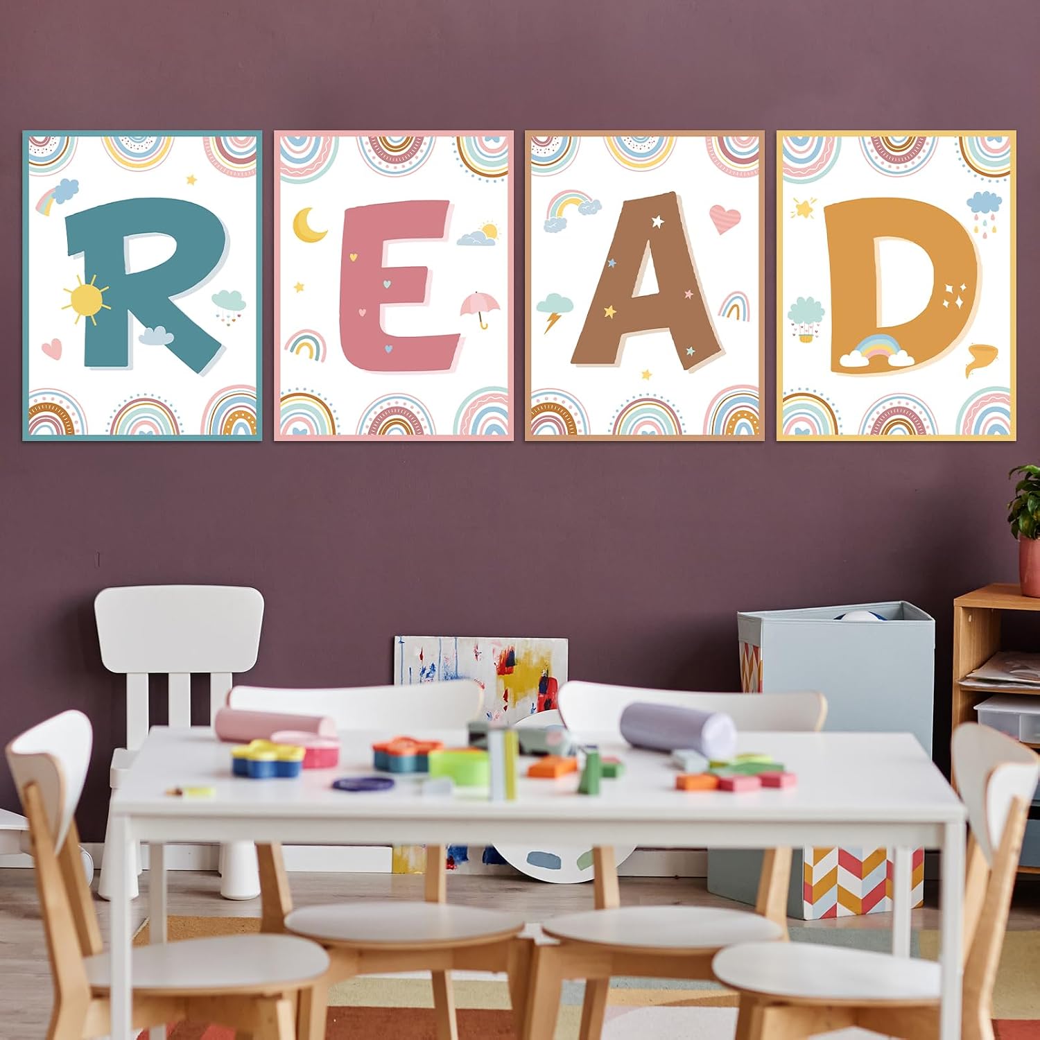 Classroom Decorations Boho Reading Poster for Teachers Bohemian Rainbow Theme Read Sign Bulletin Board and Wall Decor for Preschool, Daycare, Elementary, Middle School, Library
