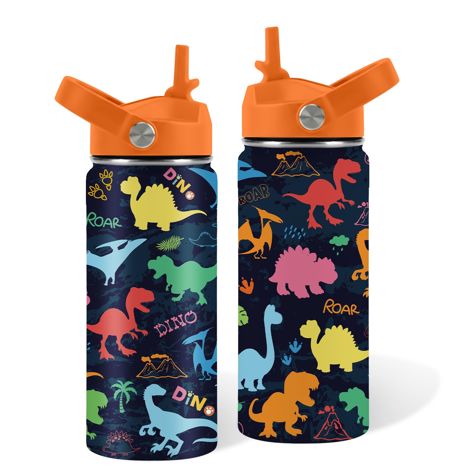 Dinosaur Gifts for Teen, 16oz Black Water Bottle with Straw Lid