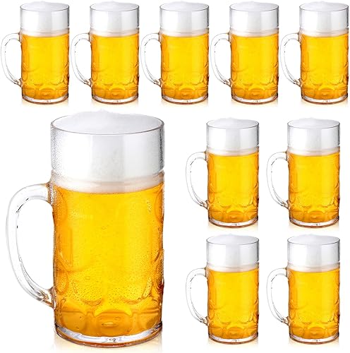 Suclain 6 tazas de cerveza de plástico transparente con asas, vasos de cerveza de plástico transparente de 34 onzas, tazas de cerveza grandes con